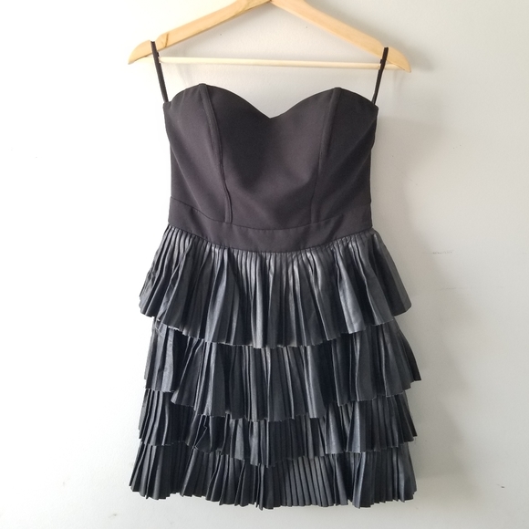 bebe Black Strapless Tiered Mini Dress - Picture 3 of 15